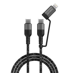4Smarts ComboCord USB-C til USB-C eller Lightning Kabel PD 60W - 1,5m. - Sort