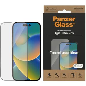 iPhone 14 Pro PanzerGlass AntiBacterial Ultra Wide Fit Skærmbeskyttelse - Diamond Strength - Gennemsigtig m. Sort Kant