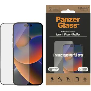 iPhone 14 Pro Max PanzerGlass AntiBacterial Ultra-Wide Fit Skærmbeskyttelse - EasyAligner - Diamond Strength - Gennemsigtig / Sort Kant