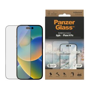 iPhone 14 Pro PanzerGlass AntiBacterial Ultra-Wide Fit Skærmbeskyttelse - AntiReflective m. EasyAligner - Diamond Strength - Gennemsigtig / Sort Kant