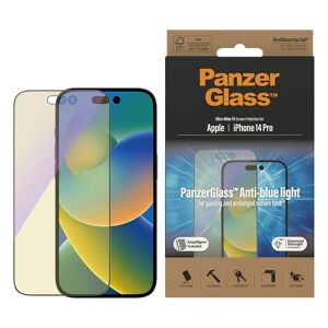 iPhone 14 Pro PanzerGlass AntiBacterial Ultra-Wide Fit Skærmbeskyttelse - Anti-Blue Light- EasyAligner - Diamond Strength - Gennemsigtig / Sort Kant