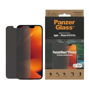 iPhone 14 / 13 / 13 Pro PanzerGlass AntiBacterial Classic Fit Skærmbeskyttelse - Privacy - Platinum Strength - Gennemsigtig