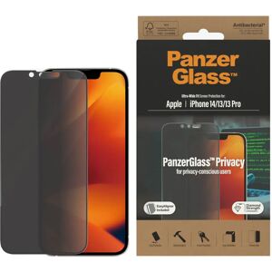 iPhone 14 / 13 / 13 Pro PanzerGlass AntiBacterial Ultra Wide Fit Skærmbeskyttelse - Privacy - EasyAligner - Diamond Strength - Gennemsigtig