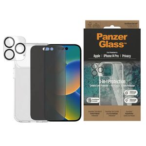 iPhone 14 Pro PanzerGlass 3-i-1 Bundle m. EasyAligner - Privacy Skærmbeskyttelse (UWF) / Cover / Kamerabeskyttelse - Gennemsigtig