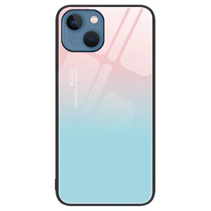 MOBILCOVERS.DK iPhone 14 Plastik Cover m. Glasbagside - Gradient Pink & Blå