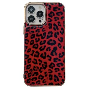 MOBILCOVERS.DK iPhone 14 Pro Fleksibelt Bagside Cover - Leopard Mønster - Rød