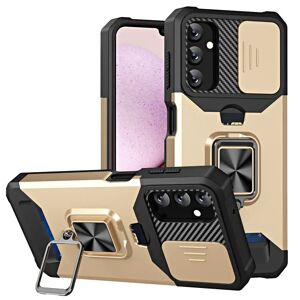 MOBILCOVERS.DK Samsung Galaxy A14 / A14 (5G) Håndværker Cover m. Magnetisk Kickstand, Kortholder & Cam Slider - Sort / Guld