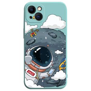 MOBILCOVERS.DK iPhone 14 Plus Fleksibel Cover af Plastik m. Print - Astronaut På Månen / Turkis