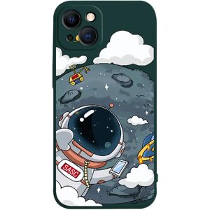 MOBILCOVERS.DK iPhone 14 Plus Fleksibel Cover af Plastik m. Print - Astronaut På Månen / Grøn