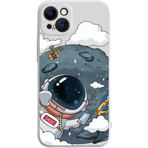 MOBILCOVERS.DK iPhone 14 Plus Fleksibel Cover af Plastik m. Print - Astronaut På Månen / Hvid