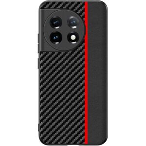 MOBILCOVERS.DK One Plus 11 Carbon Fiber Læderbetrukket Cover - Sort / Rød