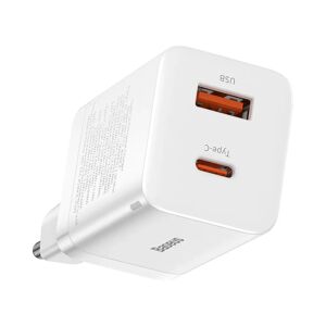 Baseus 30W Super Si Pro Vægoplader USB-C & USB-A - Hvid