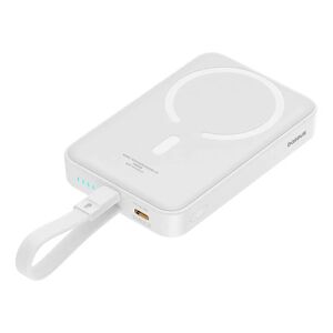 Baseus Magnetisk Qi Powerbank 20W m. USB-C Kabel & Indbygget Lightning Kabel - 10.000 mAh - MagSafe Kompatibel - Hvid