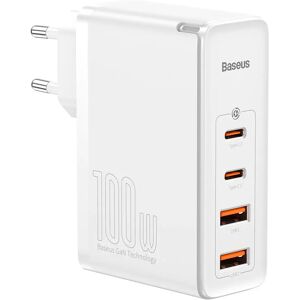 Baseus 100W PD GaN² Pro Fast Charger - Vægoplader m. 2 x USB-C & 2 x USB-A - Hvid