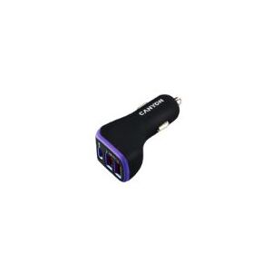 Canyon C-08, universal car charger, 2x USB-A, 1xUSB-C 18W PD, Smart IC, LED, purple - black