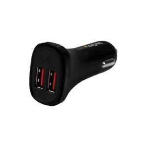 StarTech.com Dual Port USB Car Charger - High Power 24W/4.8A - Black - 2-Port USB Car Charger - Charge two tablets at once (USB2PCARBKS) - Bilstrømsadapter - 24 Watt - 4.8 A - 2 output-stikforbindelser (USB) - sort - for P/N: USBLT1MW, USBLT1MWS, USBLT2MB