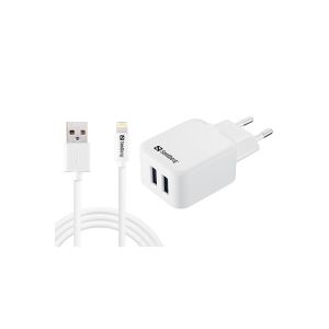 Sandberg - Strømforsyningsadapter - 2.4 A (USB) -  Dual - inkl. Lightning 1 m. - for Apple iPad/iPhone/iPod (Lightning)