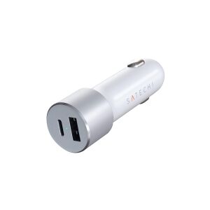 Satechi - Bilstrømsadapter - 72 Watt - Fast Charge - 2 output-stikforbindelser (USB, 24 pin USB-C) - sølv