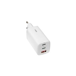 iBOX C-65 - Strømforsyningsadapter - 65 Watt - 5 A - Apple Fast Charge, Huawei Fast Charge, PD 3.0, QC 3.0, QC 4+, AFC, SCP, Apple 2.4A - 3 output-stikforbindelser - på kabel: USB, USB-C - hvid