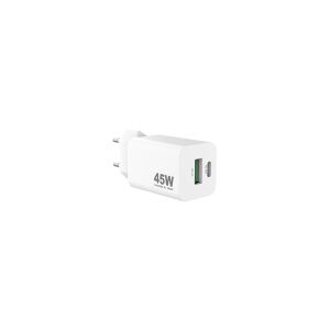 Sinox PRO 230V USB-A+USB-C PD oplader 45W. Hvid