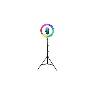 Ring studio lamp Powerton 13 , RGB LED, large, adjustable color and intensity of light, phone holder and tripod