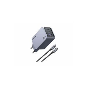 Ugreen Nexode Pro EU 3-Port GaN PD Fast Charger With USB-C Cable, Indendørs, Vekselstrøm, Sort, Grå