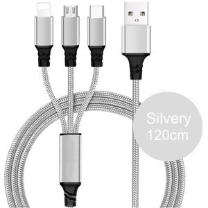 Usb Multi Kabel - Usb-C/lightning/micro-B - 1.2 M - Sølv