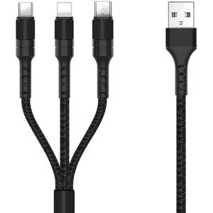 Usb Multi Kabel - Usb-C/lightning/micro-B - 5a - 1.2 M - Sort