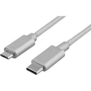 Deltaco Usb-C Til Micro-B 2.0 Stofbeklædt Kabel - Sølv - 1 M