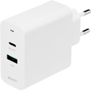 Deltaco 230v Usb-A/usb-C Pd Oplader - 18w - Hvid