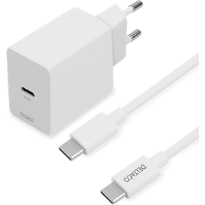 Deltaco 230v Vægoplader Med Usb-C Til Usb-C Kabel - Hvid