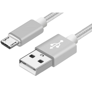 Stofbeklædt Usb-A / Micro-B Usb Kabel - Sølv - 2 M