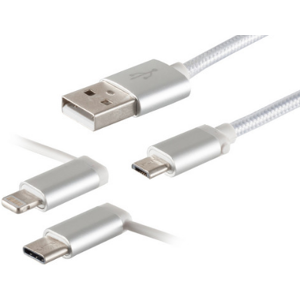 Usb-A 3i1 Kabel - Micro-B/lightning/usb-C - Hvid - 1 M