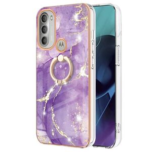 Generic Marble Mønstret Cover med Ring Holder til Motorola Moto G51 5G - Purple