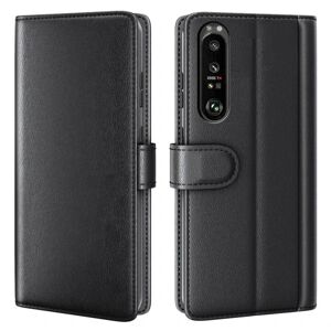 Generic Ægte Læder Etui med Credit Card Slots til Sony Xperia 1 III - So Black