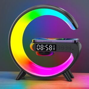 Multifunktion Trådløs Oplader Pad Stand Højttaler TF RGB Natlys 15W Hurtigladestation til iPhone Samsung Xiaomi Huawei Black