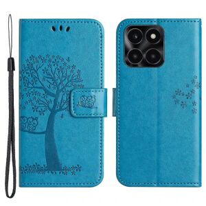 For Honor X6a 4g Owl Tree Imprinted Pu Læder Stand Wallet Case Fuld beskyttelse Telefon Cover Blue