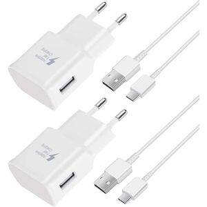 2 stk hurtigoplader, 1,5 m kabel, kompatibel med Samsung Galaxy S22 S21 S20 S8 S10 S9 Plus Note 7 8 9 10 A53 LG, HTC 2-pack/white