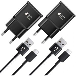 2 stk hurtigoplader, 1,5 m kabel, kompatibel med Samsung Galaxy S22 S21 S20 S8 S10 S9 Plus Note 7 8 9 10 A53 LG, HTC 2-pack/black