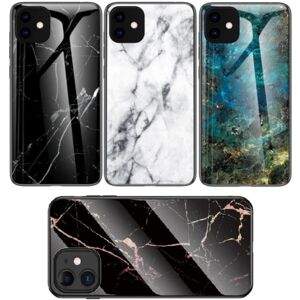 ExpressVaruhuset iPhone 12 / 12 Pro Marble Shell 9H Hærdet glasbagside glasbagsid Black Svart/Vit