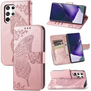 ExpressVaruhuset Samsung S22 Ultra Wallet Case PU Læder 4-KOMPARTMENT Motiv Somme Pink gold