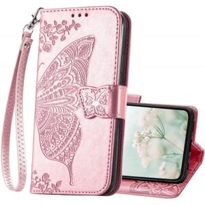 ExpressVaruhuset Samsung A15 5G Pung-etui PU-læder 4-LOMMES Motiv Sommerfugl Pink gold