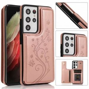 ExpressVaruhuset Samsung S21 Ultra Stöttåligt Skal Korthållare 3-FACK Flippr® V2 Pink gold