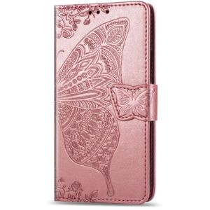 ExpressVaruhuset Xiaomi Redmi 9 Wallet Case PU Læder 4-LOMMES Motiv Sommerfugl Pink gold