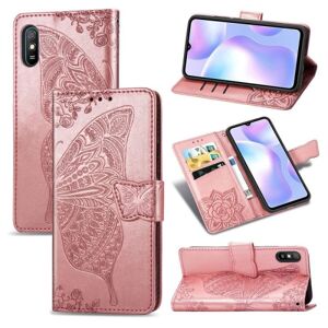 ExpressVaruhuset Xiaomi Redmi 9A Pung etui PU-læder 4-KOMPARTMENT Motiv Sommerfug Pink gold