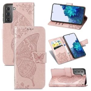 ExpressVaruhuset Samsung S22 Pung etui PU-Læder 4-KOMPARTMENT Motiv Butterfly Rosenguld