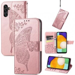 ExpressVaruhuset Samsung A54 5G Pung etui PU-Læder 4-KOMPARTMENT Motiv Sommerfugl Pink gold