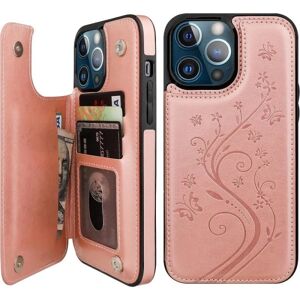 ExpressVaruhuset iPhone 13 Pro Shockproof Cover Card Holder 3-SLOT Flippr V2 Pink gold