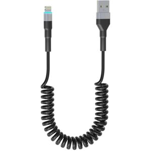 5 fod oprullet Lightning-kabel kompatibelt kort USB til Lightning Apple Carplay-kabel med datasynkronisering og LED, udtrækkelig opladerledning til iPhone/Pad/Pod