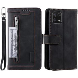 SKALO Samsung A22 5G Big Wallet Ruskind Pung Etui - Sort Black